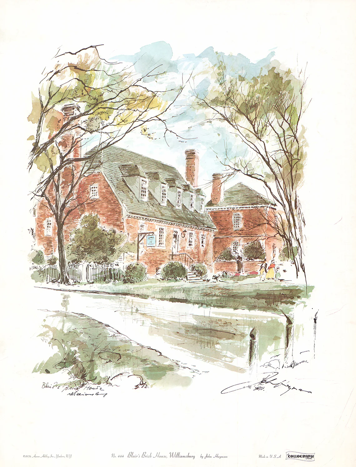 Blairs Brick House, Williamsburg by John Haymson - 17 X 21 Inches (Hand Colored Watercolor)