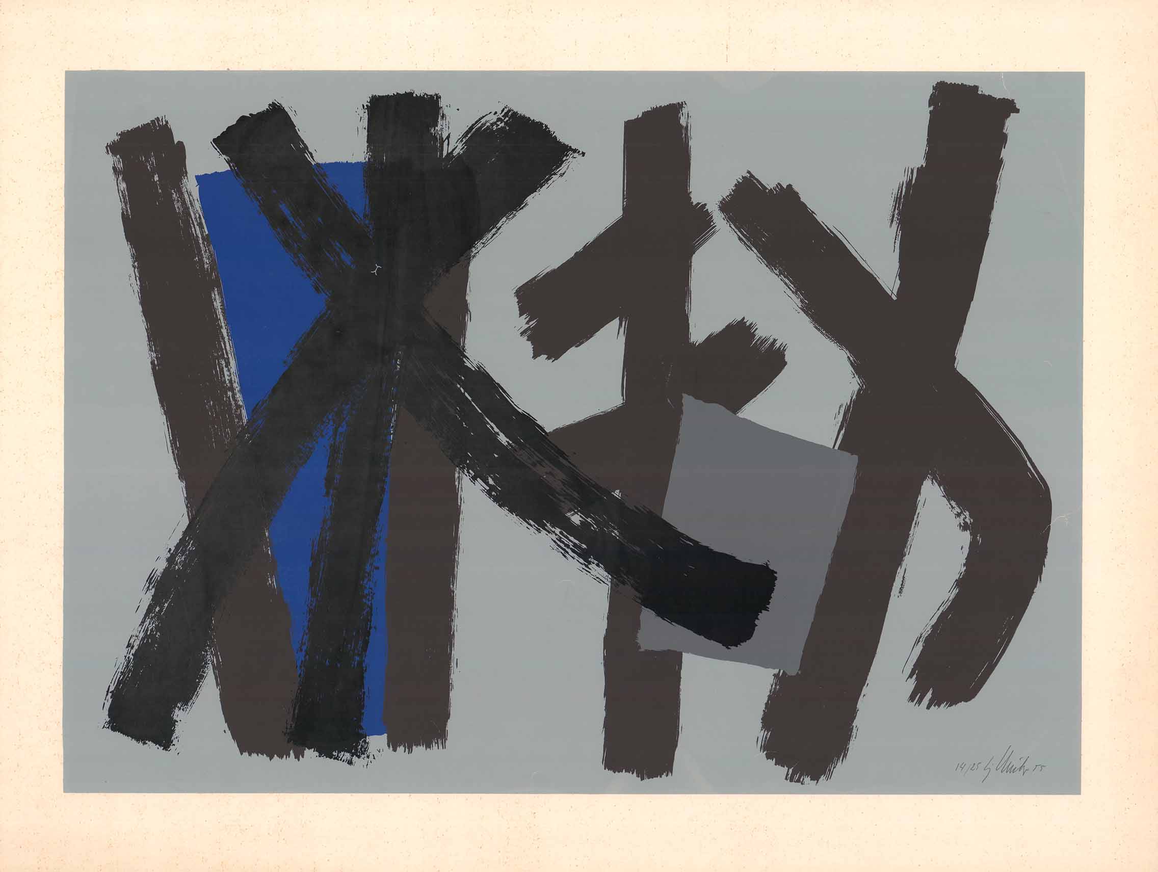 Blue Abstract Composition, 1955 by Stephen Gilbert- 24 X 32 Inches (Lithograph Signed) 14/25