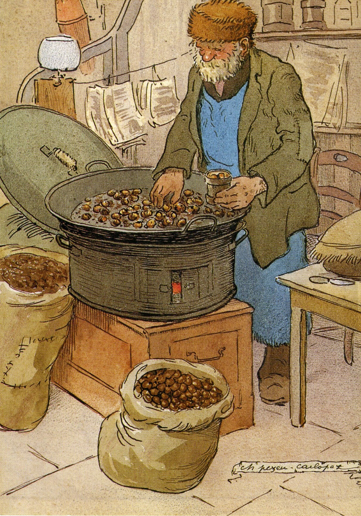 Chauds les Marrons, 1909 by Pezeu Carlopez - 4 X 6 Inches (10 Postcards)