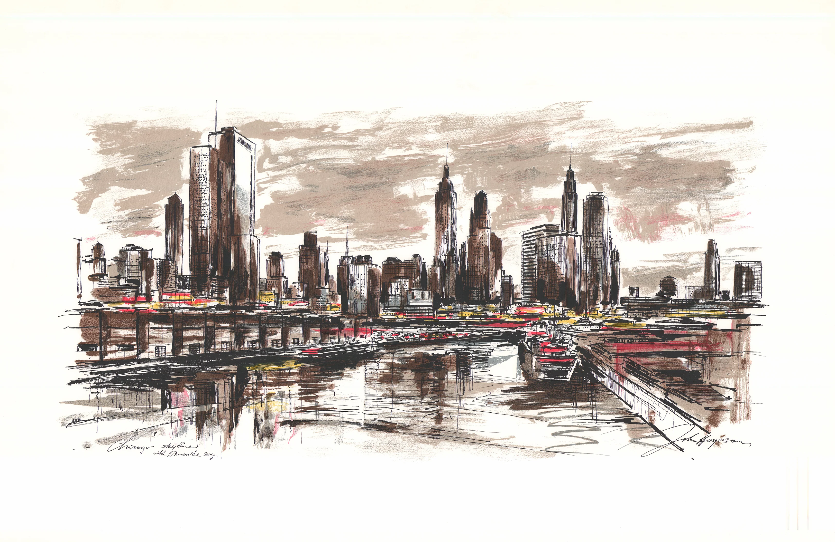 Chicago Skyline by John Haymson - 31 X 46 Inches (Hand Colored Watercolor)