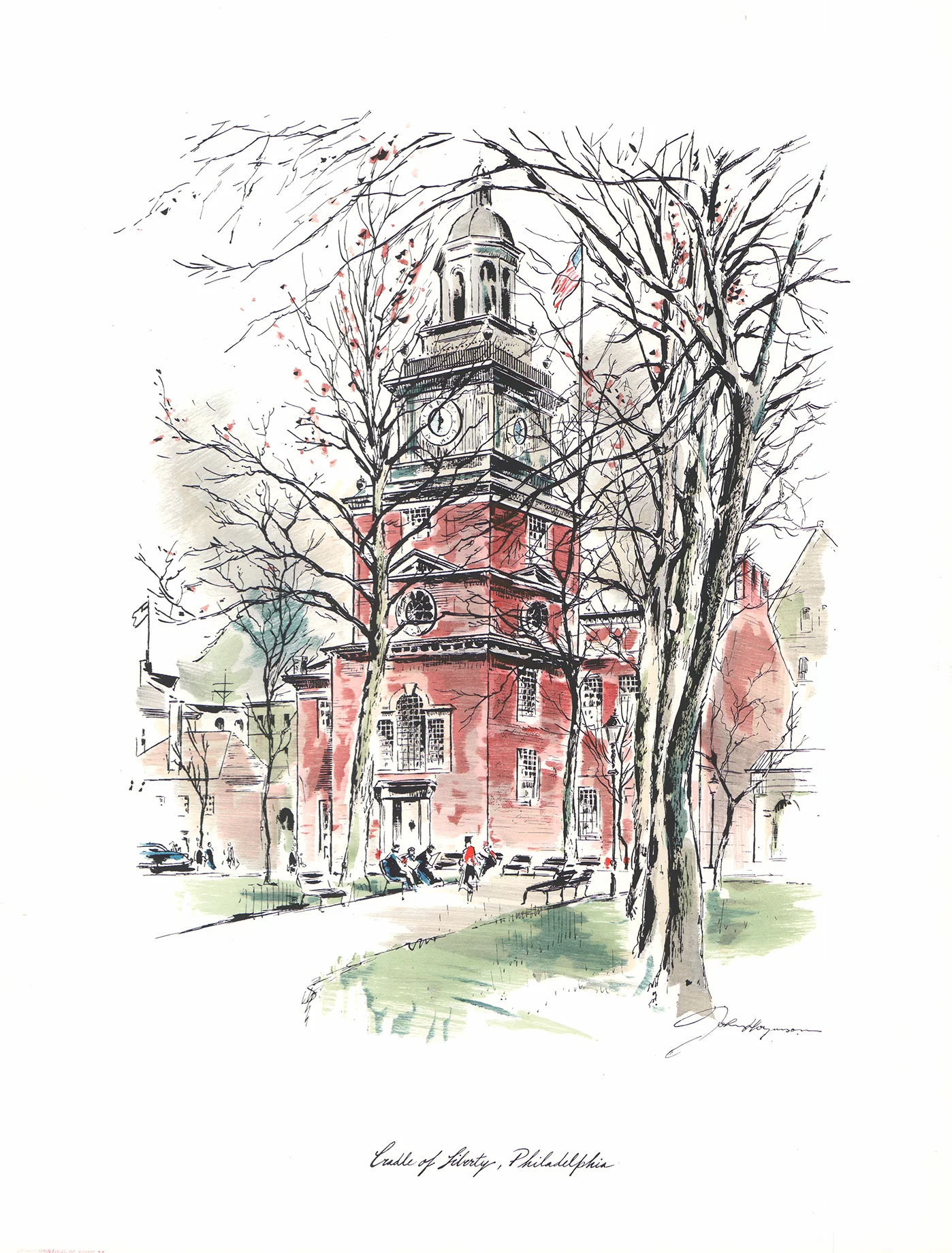 Cradle of Liberty, Philadelphia by John Haymson - 20 X 26 Inches (Hand Colored Watercolor)