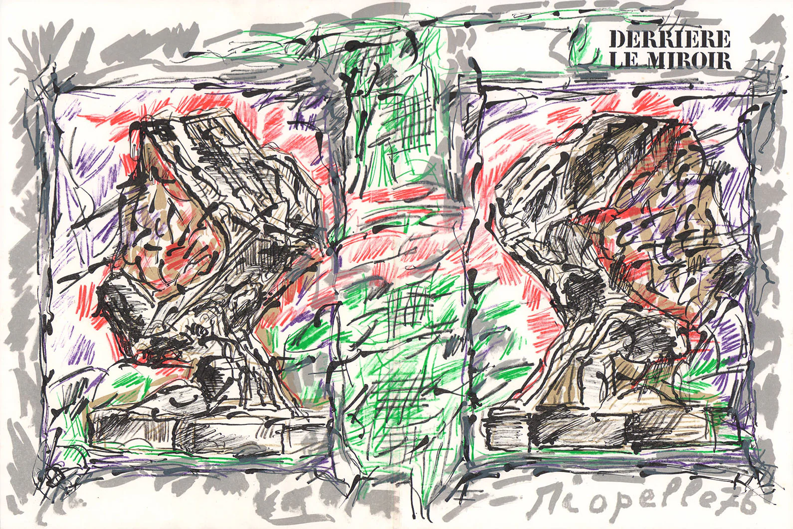 DLM No. 218, March, 1976 (Front and Back Cover) by Jean-Paul Riopelle - 15 X 22" (Lithograph from "Derriere le Miroir" No. 218)