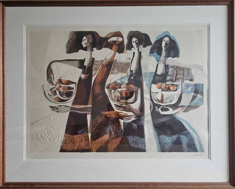 Festival of Fruits by Josep Baqués - 30 X 32 Inches (Framed Chromolithograph with relief embossing Numbered and Signed) 53/275