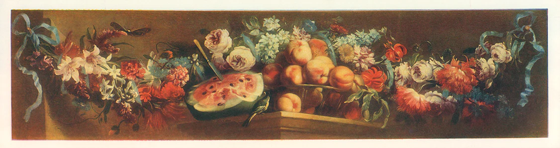 Flowers and Fruit (Spring and Summer) by Abraham Brueghel - 5 X 16 Inches (Art Print)