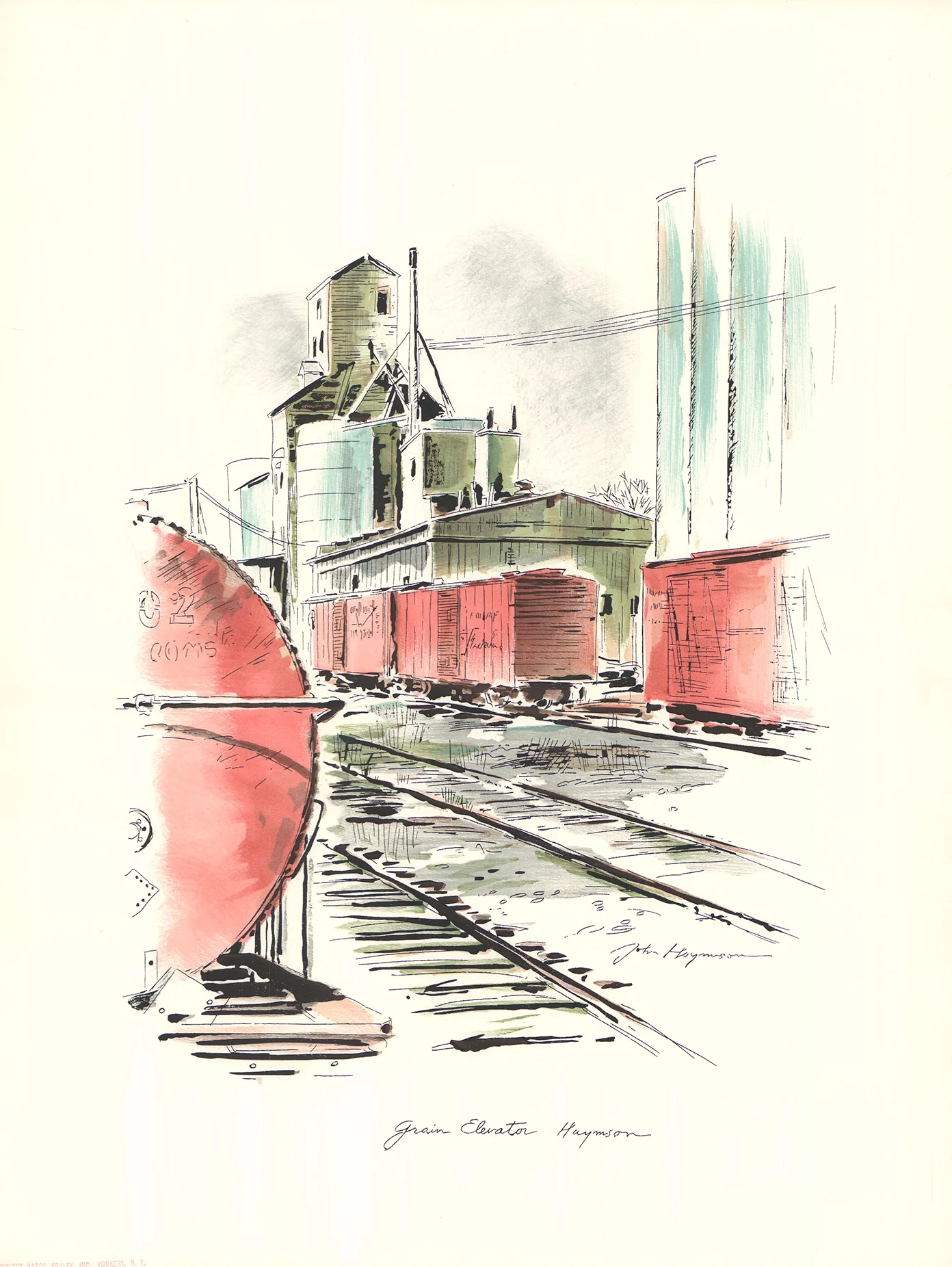 Grain Elevator by John Haymson - 20 X 26 Inches (Hand Colored Watercolor)