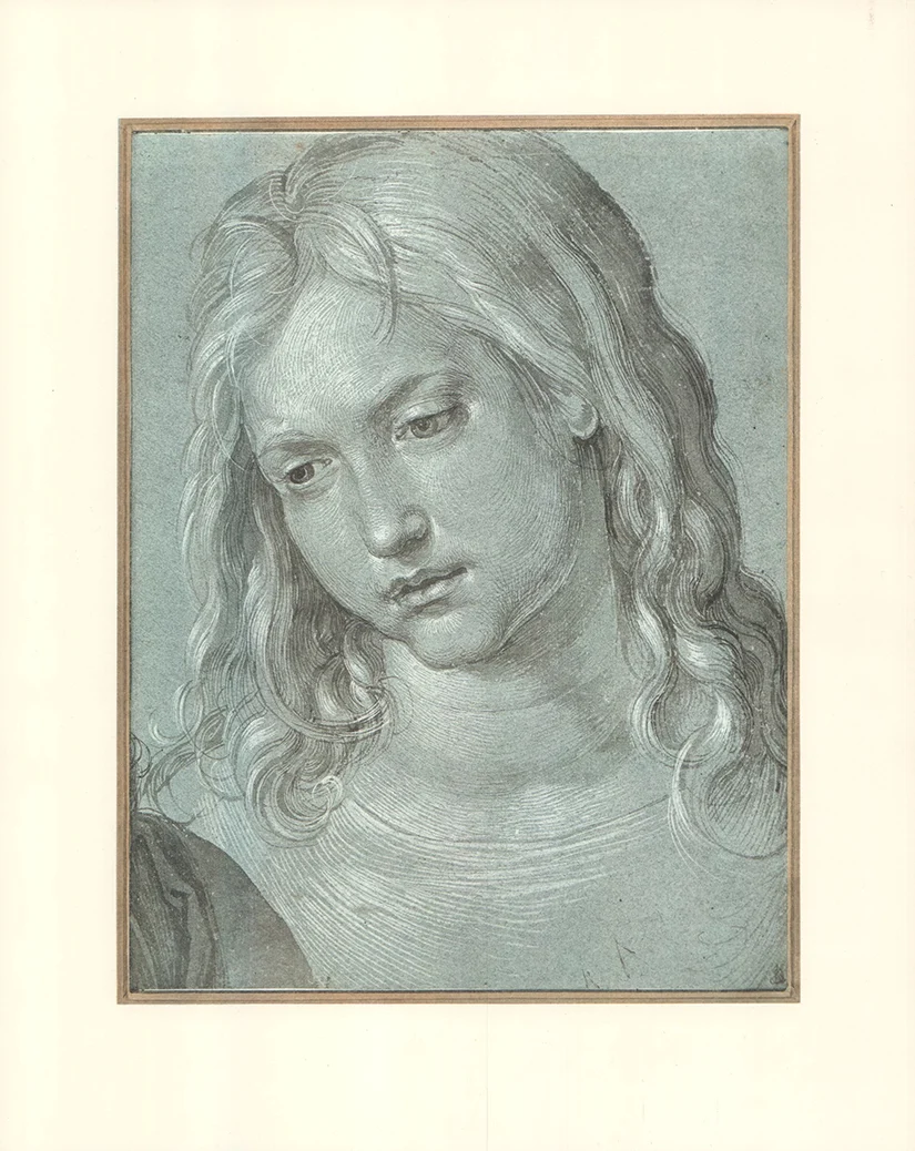 Head of Christ Drawing on Blue, 1506 by Albrecht Durer - 12 X 15 Inches (Offset Lithograph)