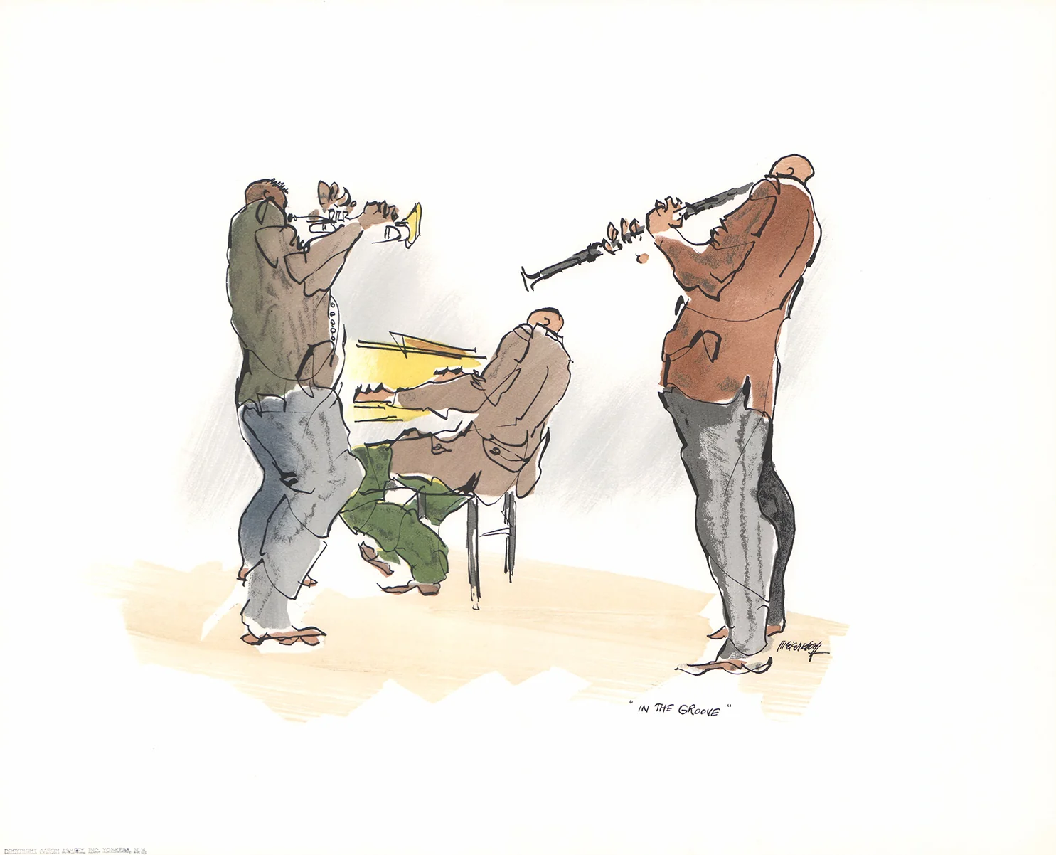 In the Groove by Leo Meiersdorff - 18 X 21 Inches (Offset Lithograph Hand Colored)