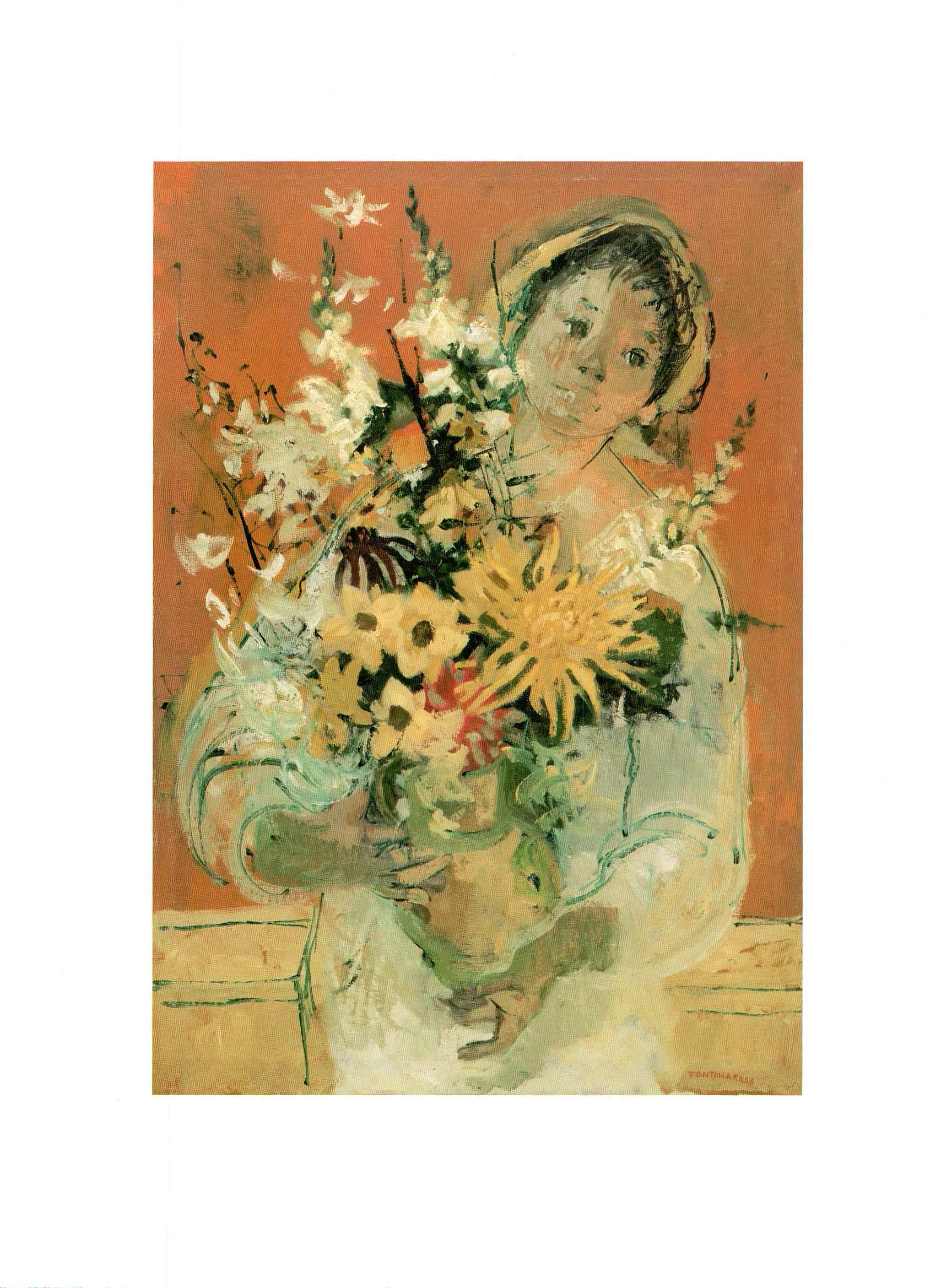Jeune Femme au Vase de Fleurs, 1973 by Lucien Fontanarosa - 12 X 16 Inches (Art Print)