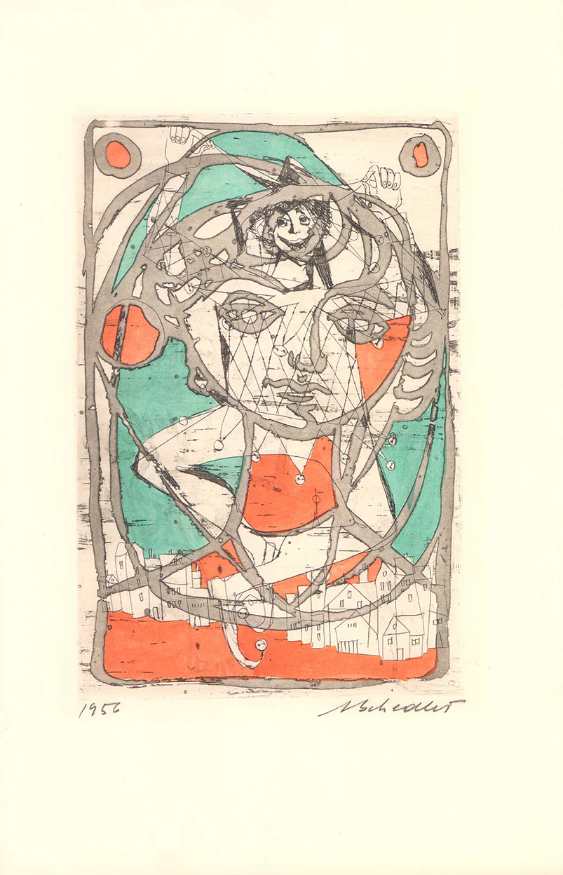 Jeune Fille, 1956 by Jacques Schedler - 14 X 18 Inches (Original Etching, Numbered & Signed)