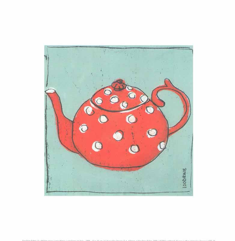 La Theiere Rouge a Pois Blancs, 1998 by Sandrine Fabre - 12 X 12 Inches (Art Print)