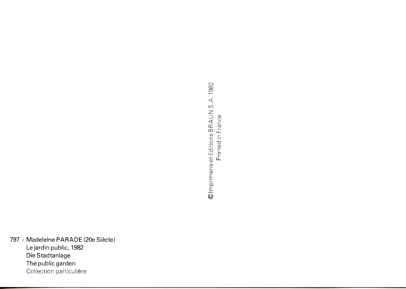Le jardin public, 1982 by Madeleine Parade - 4 X 6 Inches (10 Postcards) - Image 2