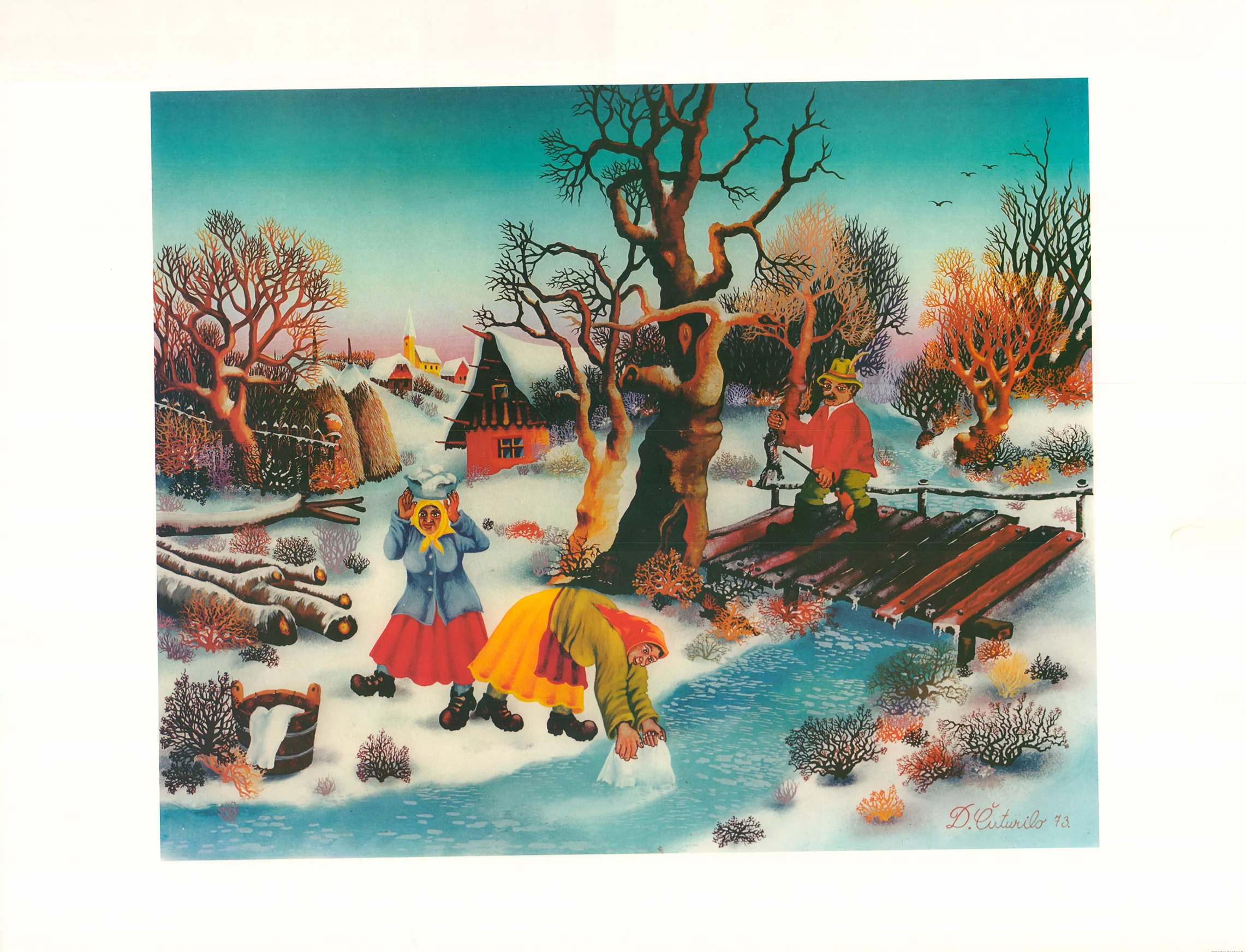 Le Lavandaie al Fiume 1973 by Dmitar Cuturilo - 25 X 33 Inches (Art Print)