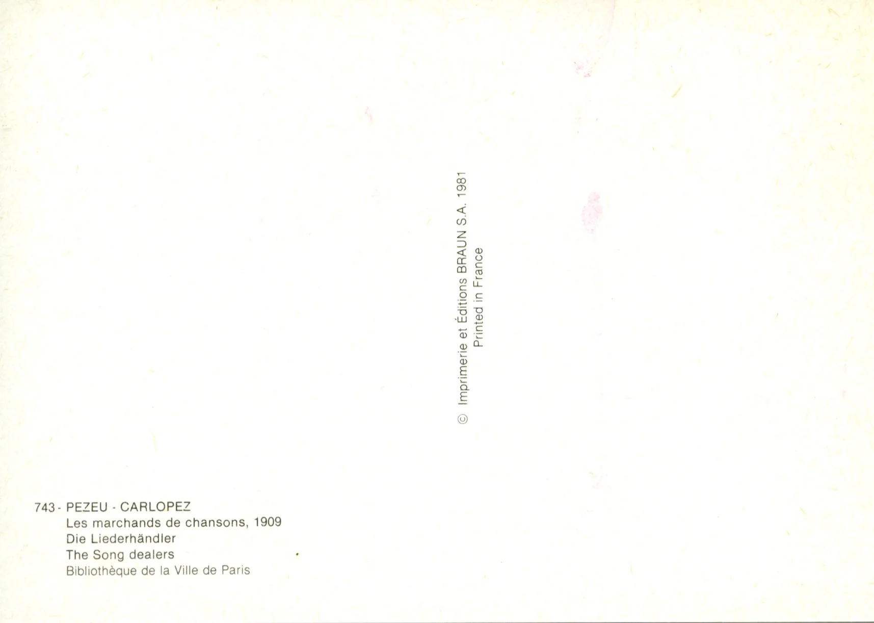 Les Marchands de Chansons, 1909 by Pezeu Carlopez - 4 X 6 Inches (10 Postcards) - Image 2