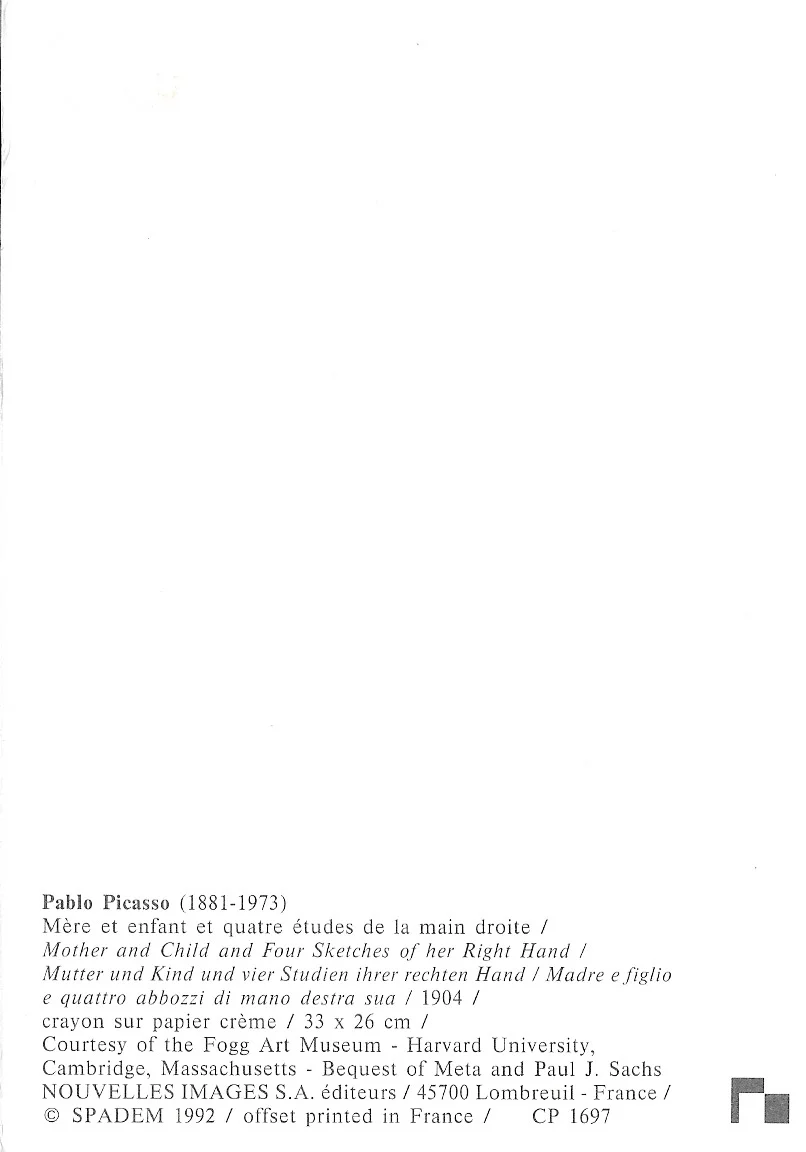 Mother and Child and Four Sketches of her Right Hand, 1904 by Pablo Picasso - 4 X 6 Inches (10 Postcards) - Image 2