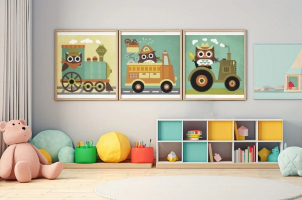 Owl in Firetruck and Squirrel by Nancy Lee - 12 X 12 inches (Art Print) - Image 2