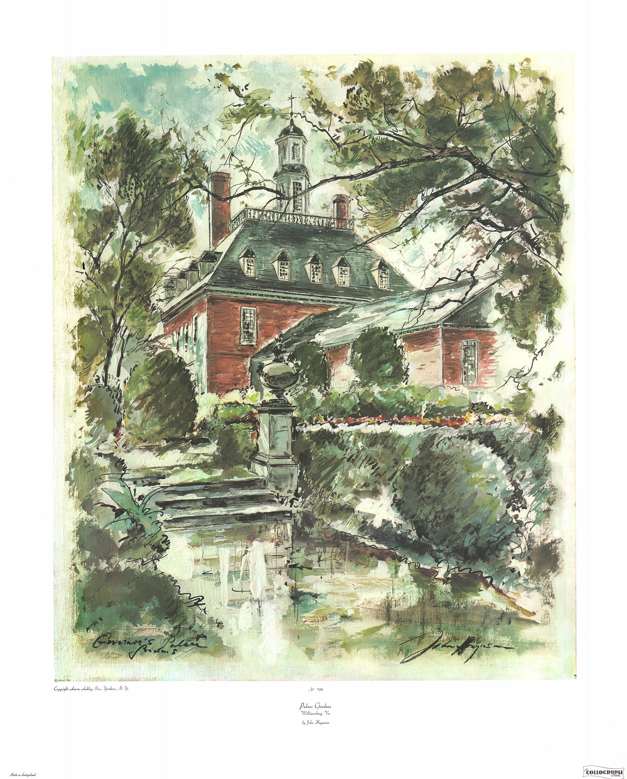 Palace Gardens, Williamsburg by John Haymson - 31 X 38 Inches (Hand Colored Watercolor)