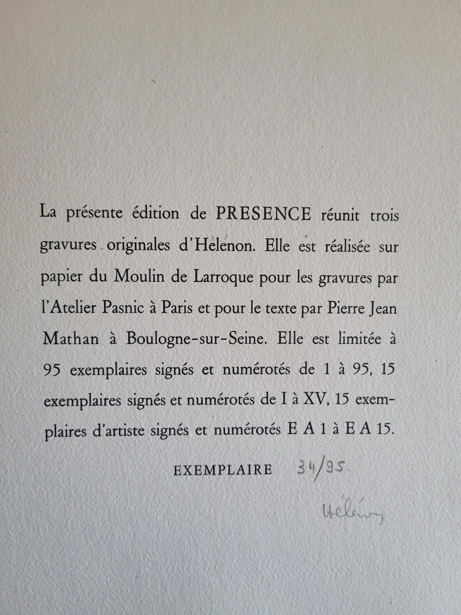 Présence II, 1985 by Serge Hélénon - 18 X 23 Inches (Carborundum Engraving Numbered & Signed) 34/95 - Image 5