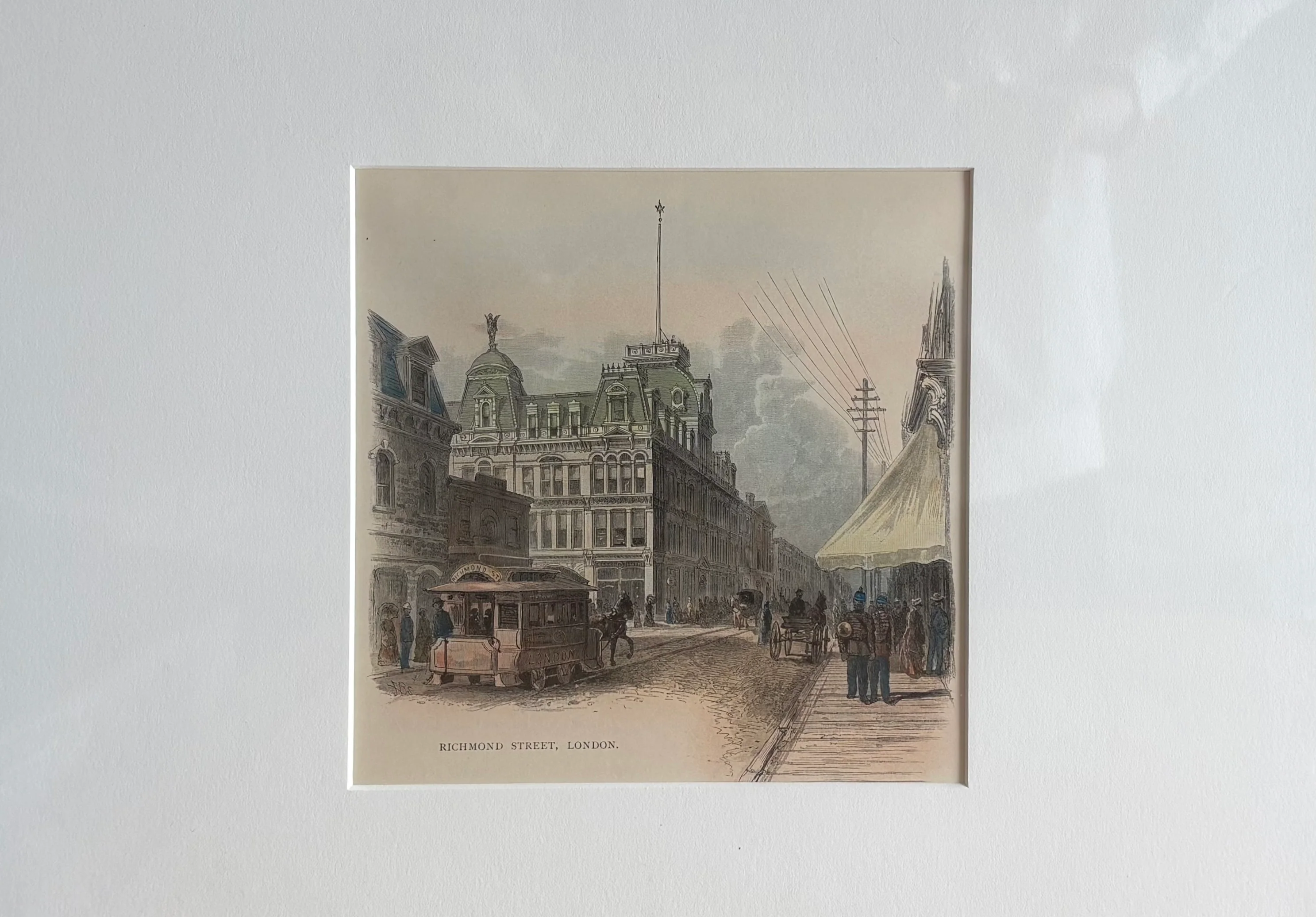 Richmond Street, London by John B. Smith - 11 X 15 Inches (Art Print Hand Colored with Matte)