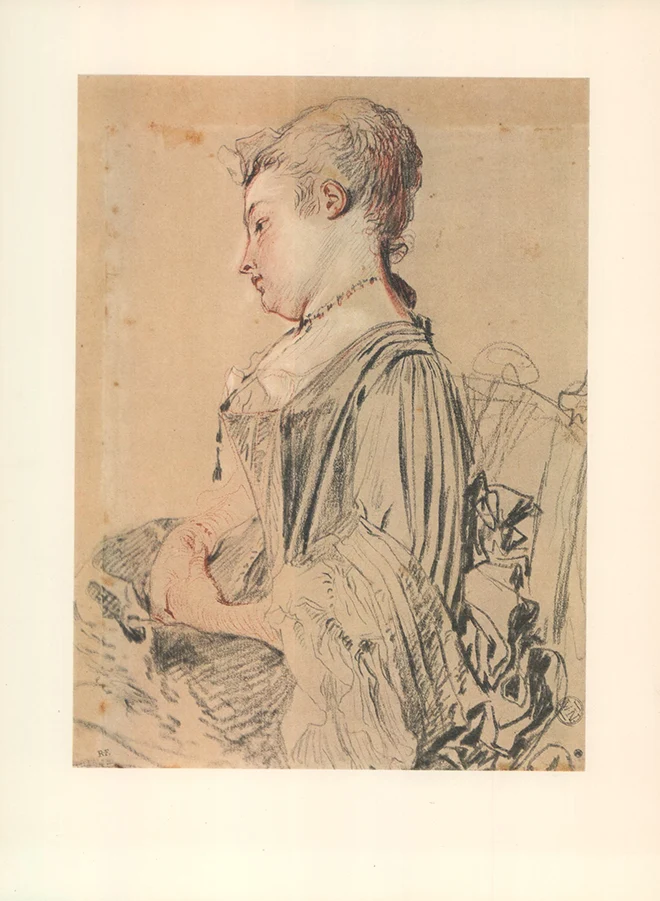 Seated Woman by Antoine Watteau - 10 X 13 Inches (Offset Lithograph)
