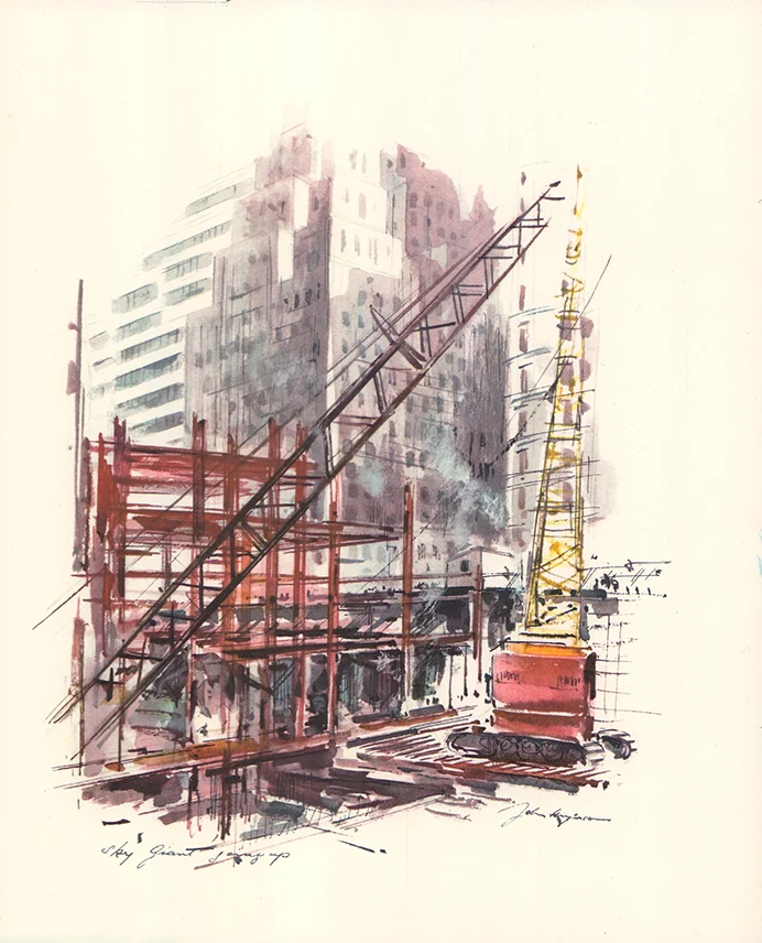Sky Giant, NYC by John Haymson - 10 X 12 Inches (Hand Colored Watercolor)