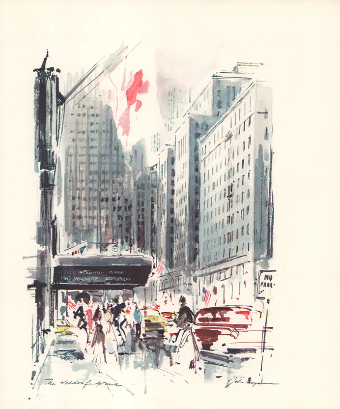The Waldorf-Astoria, NYC by John Haymson - 10 X 12 Inches (Hand Colored Watercolor)