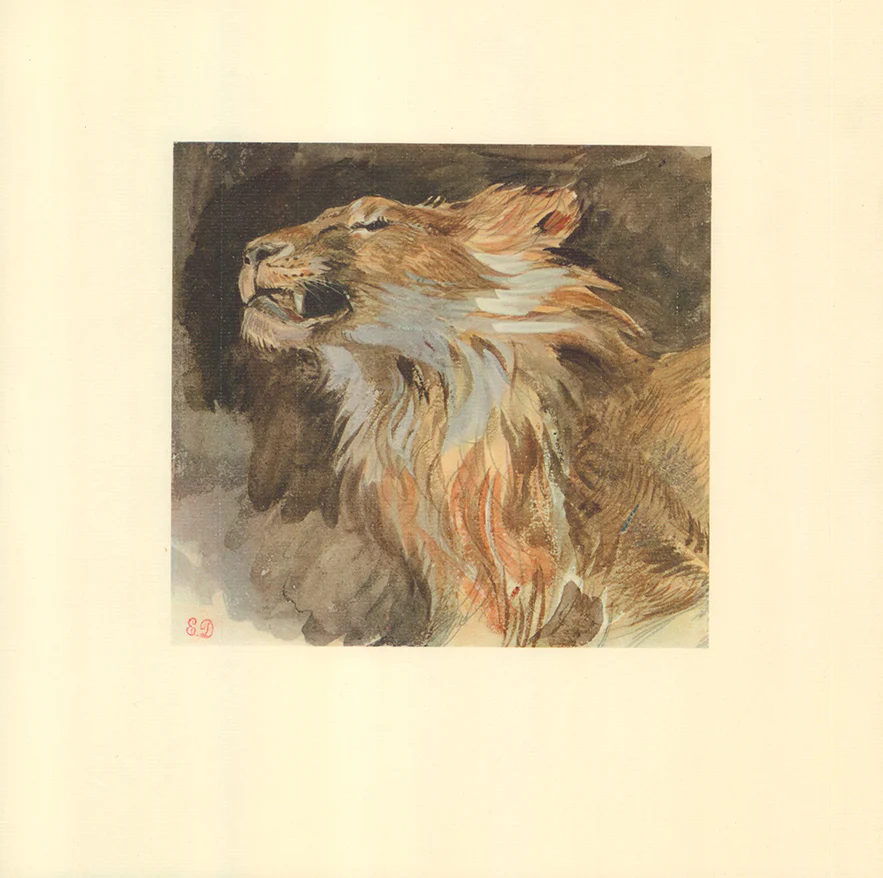 Tete de Lion Rugissant, 1833-35 by Eugene Delacroix - 13 X 13 Inches (Watercolor)