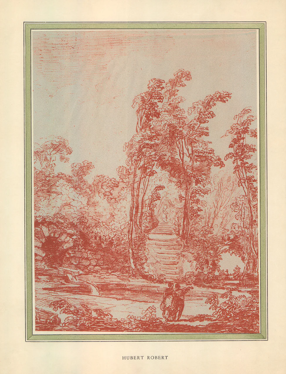 The Bathing Pool by Hubert Robert - 14 X 19 Inches (Offset Lithograph in Matte Fine Art Print)