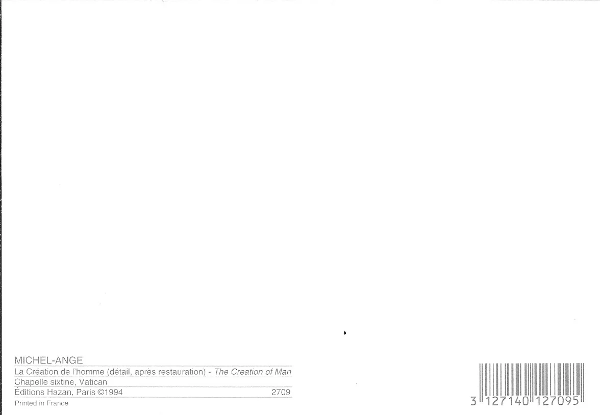 The Creation of Man by Michel-Ange - 4 X 6 Inches (10 Postcards) - Image 2
