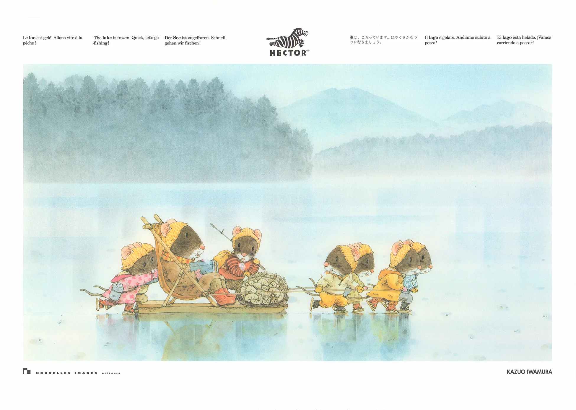 The Lake is Frozen, Lets go Fishing by Kazuo Iwamura - 20 X 28 Inches (Art Print)