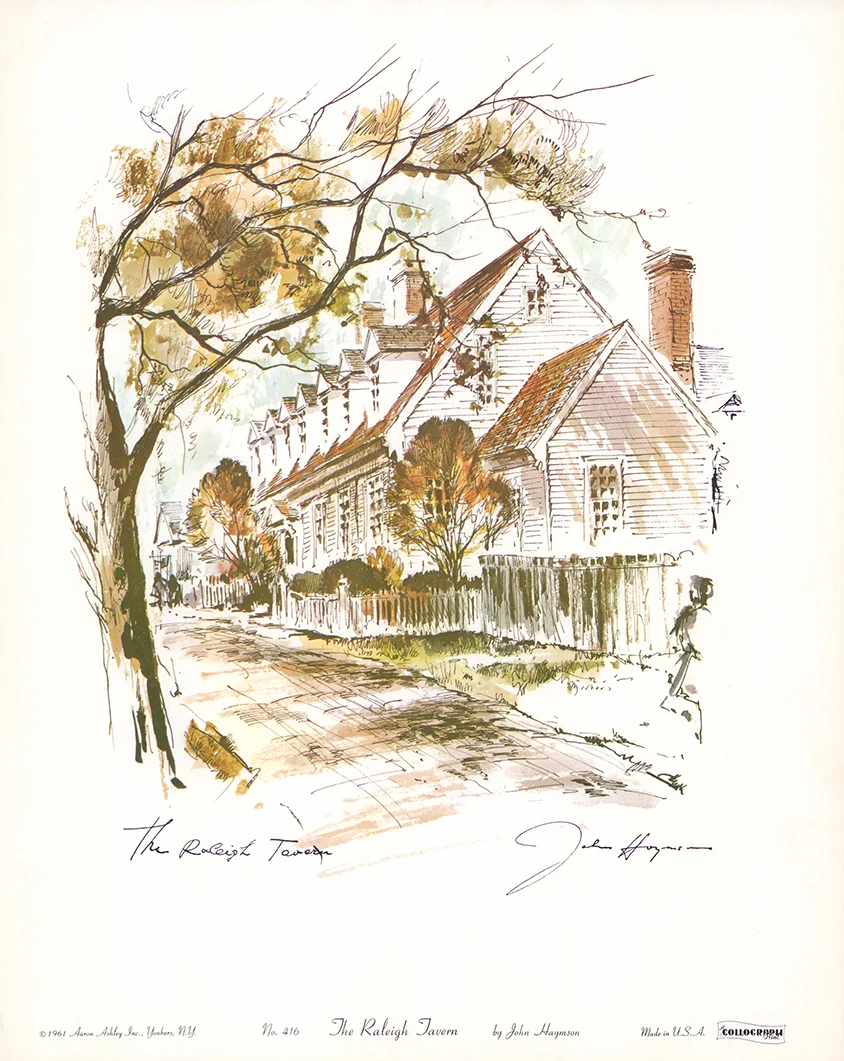 The Raleigh Tavern by John Haymson - 12 X 15 Inches (Hand Colored Watercolor)