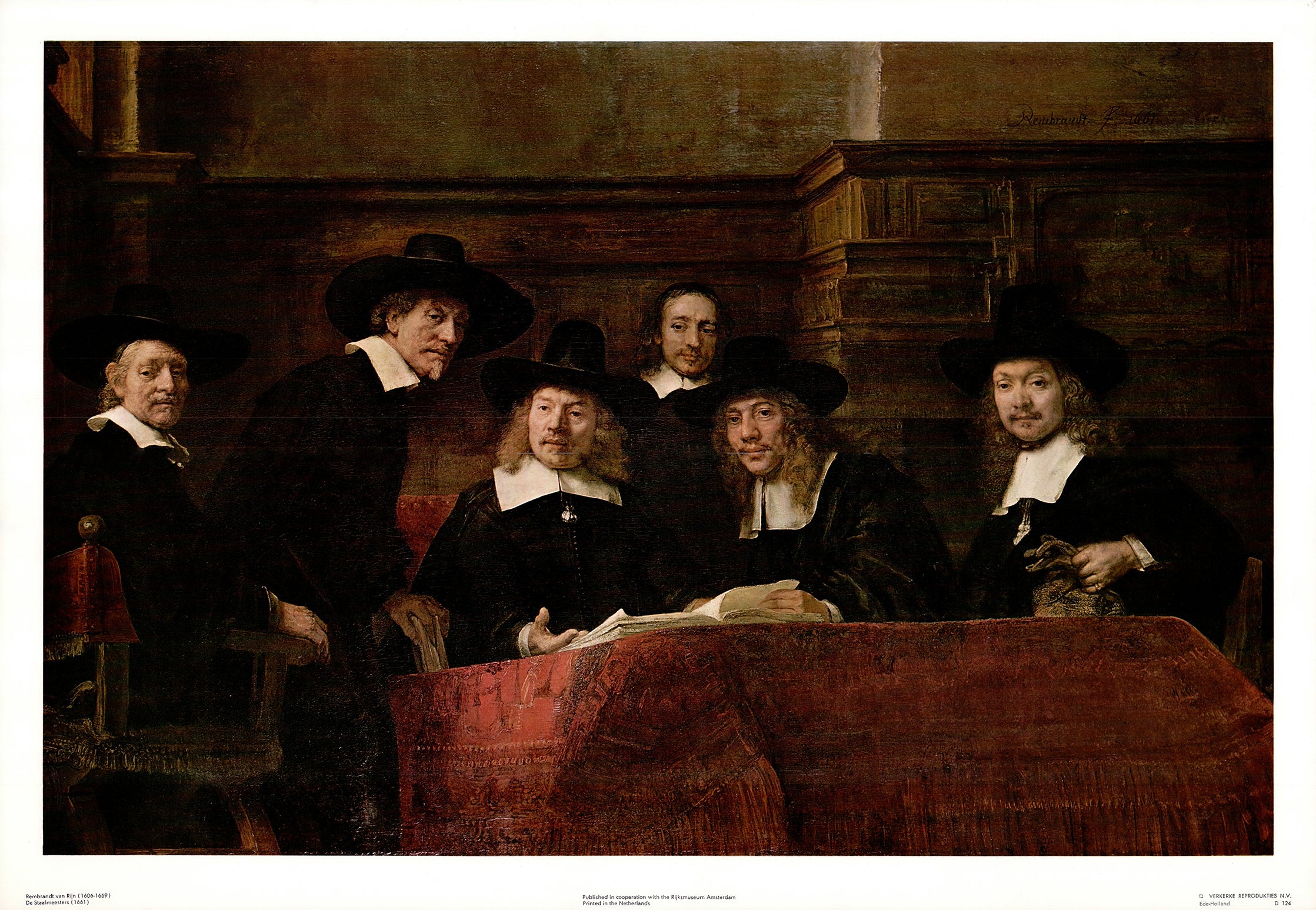 Masters of the Cloth Guild, 1661 by Rembrandt - 22 X 31 Inches (Art Print)