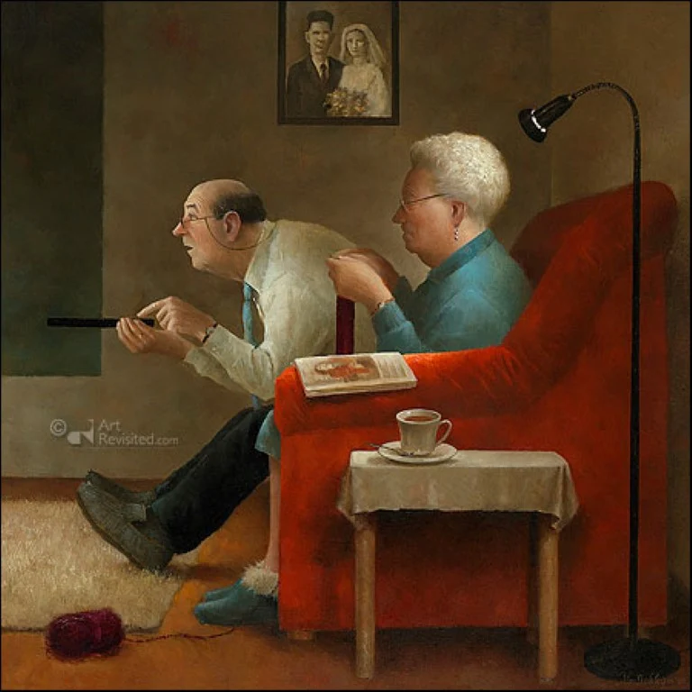 The Ten O'Clock News by Marius van Dokkum - 6 X 6 Inches (Greeting Card)