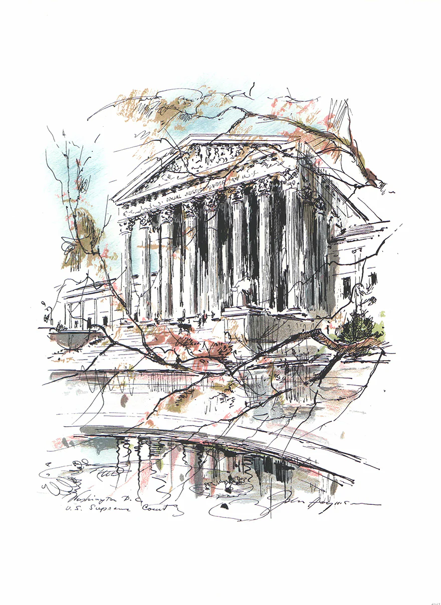 U.S. Supreme Court, Washington by John Haymson - 13 X 17 Inches (Hand Colored Watercolor)