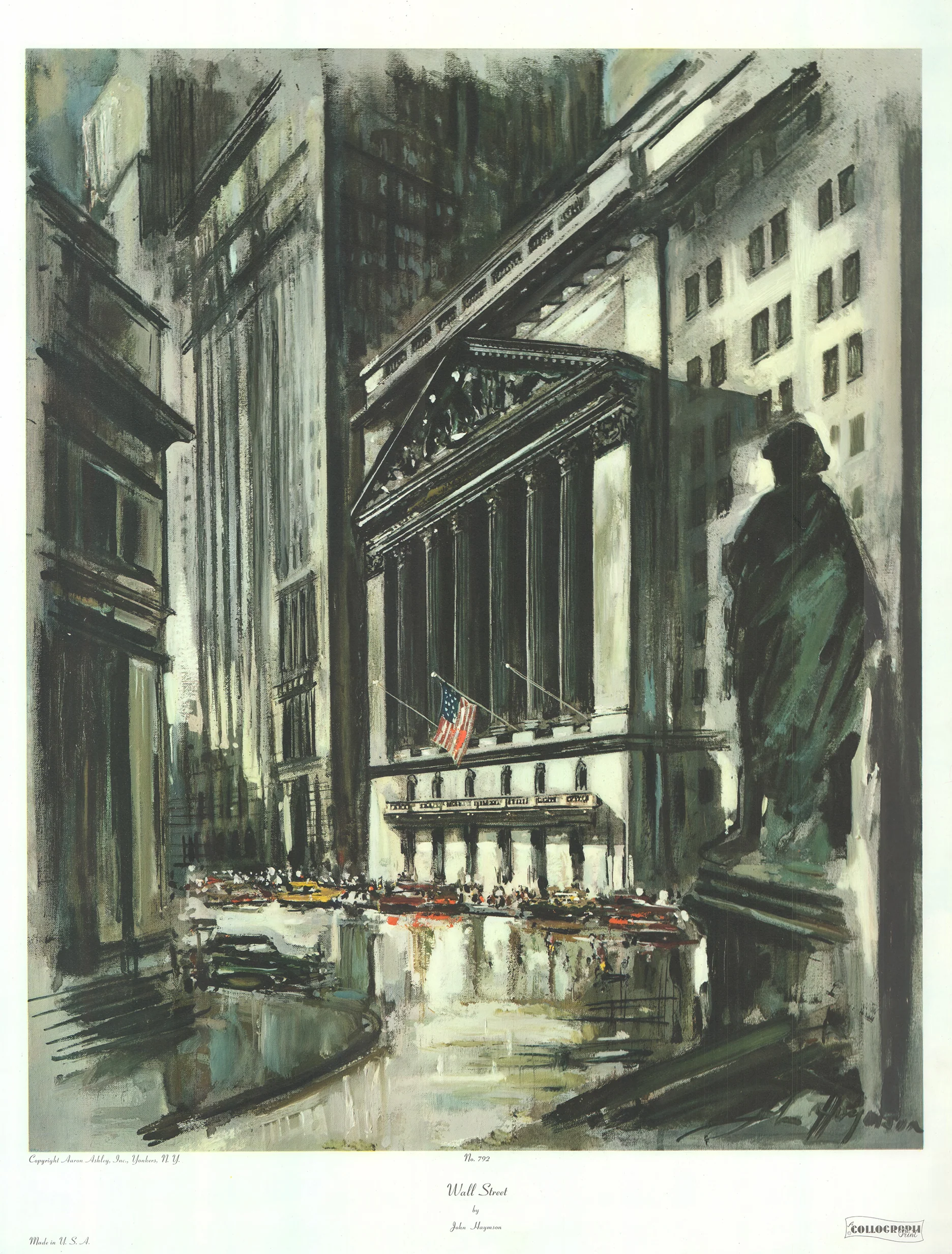 Wall Street, New York by John Haymson - 27 X 35 Inches (Hand Colored Watercolor)